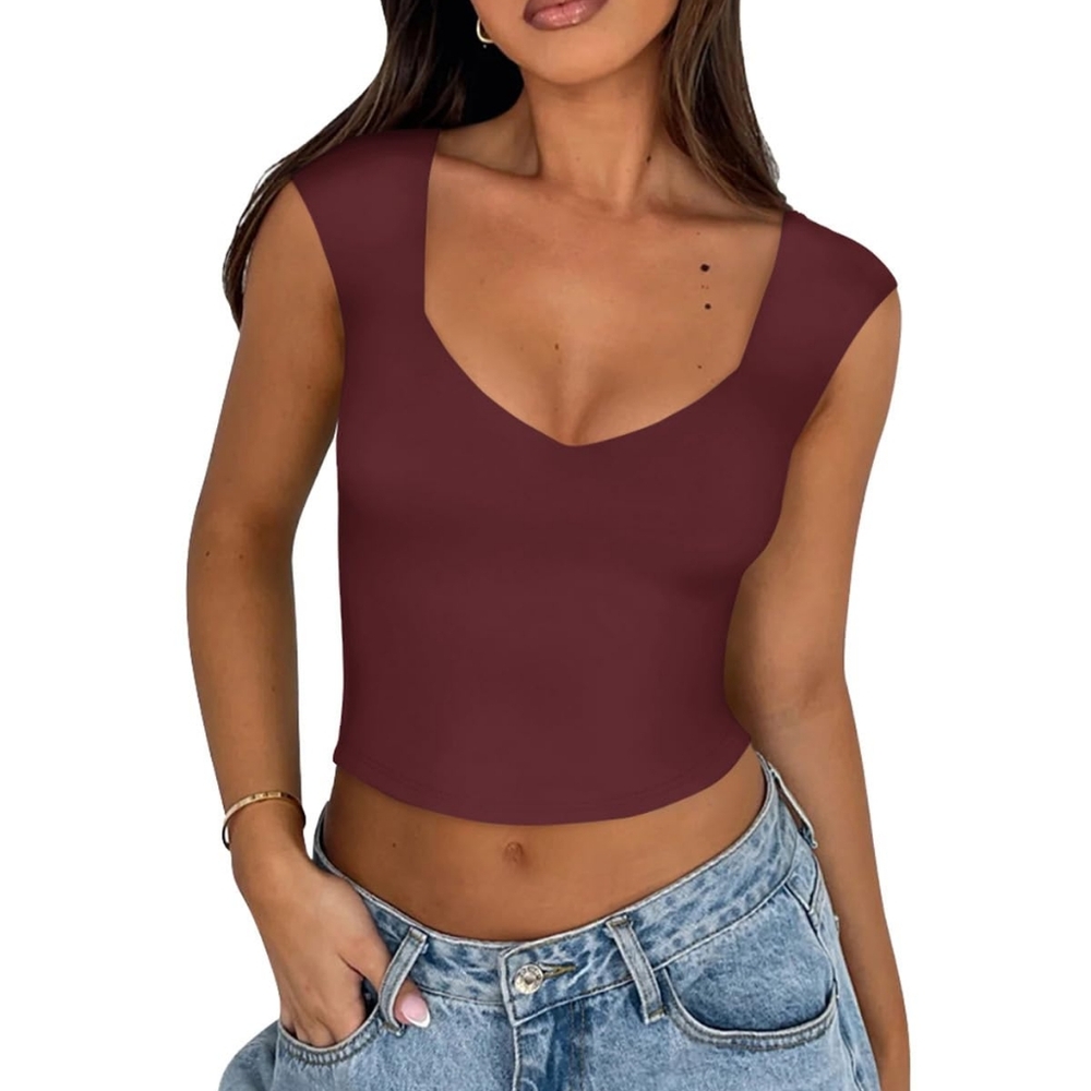 REORIA  V-Neck Crop Top